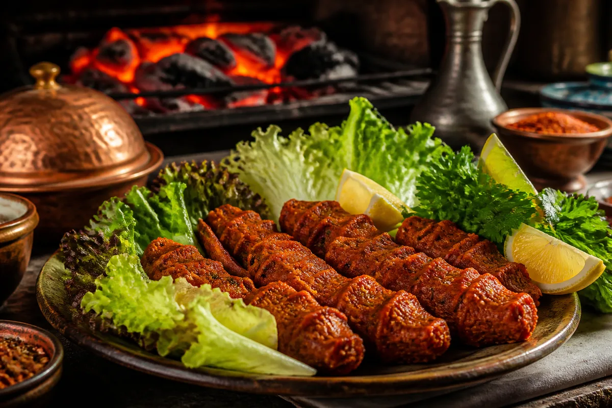 Rouleaux de çiğ köfte au boulgour servis avec salade, citron et persil